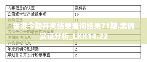 香港今期开奖结果查询结果71期,案例实证分析_LKK14.22