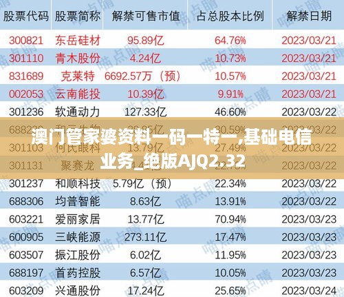 澳门管家婆资料一码一特一,基础电信业务_绝版AJQ2.32