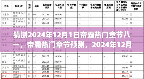 2024年12月1日帝霸热门章节预测与展望