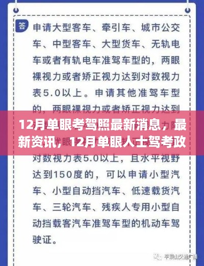 12月单眼考驾照最新资讯与政策更新，掌握要点轻松应对驾考