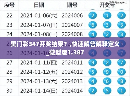 奥门彩347开奖结果？,快速解答解释定义_微型版1.387