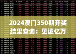 2024澳门350期开奖结果查询：见证亿万富翁的诞生