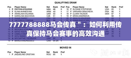 7777788888马会传真＂：如何利用传真保持马会赛事的高效沟通